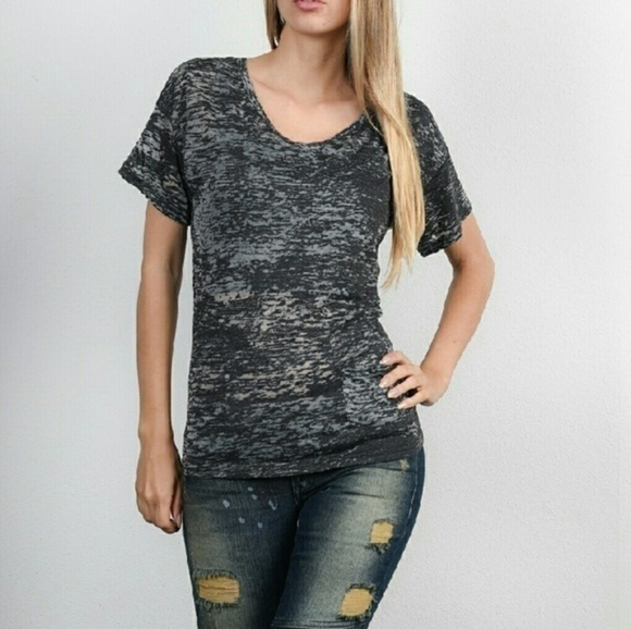 Stylish Charcoal Short Sleeve Top - Picture 2 of 4